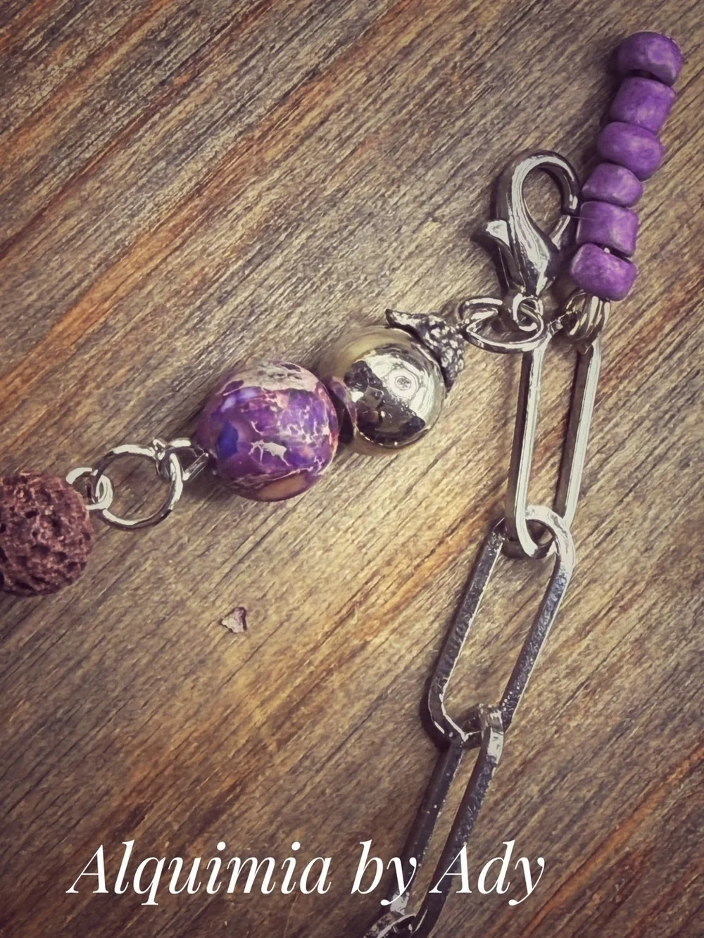 Silver-Tone anklet Bracelet with Purple stones Beads and Fish Charm
